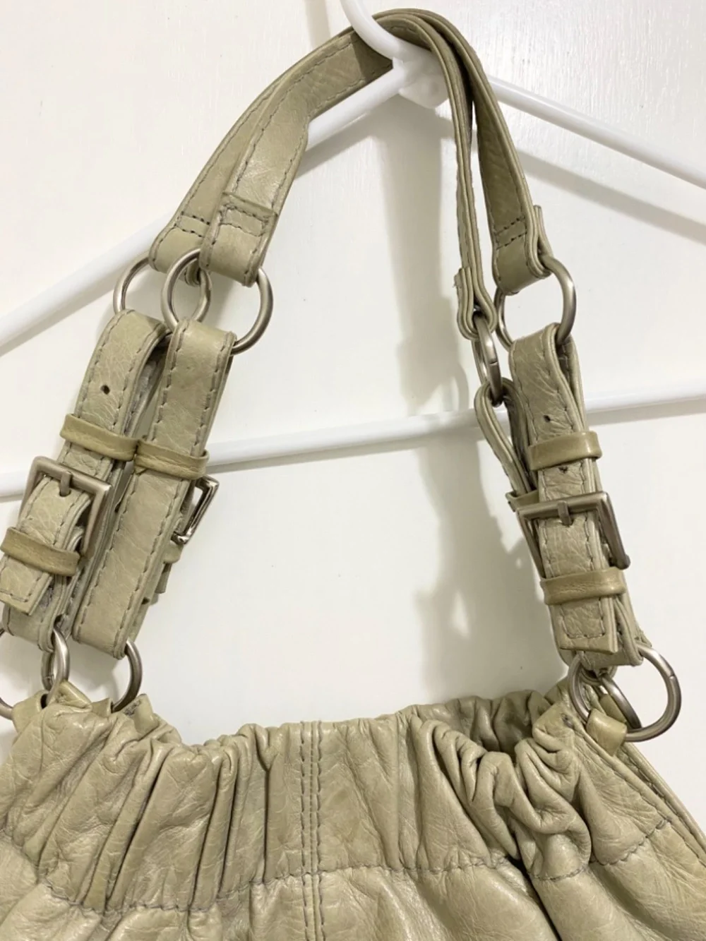 Fossil Gray Buckle  Strap Bucket  Shoulder Bag .